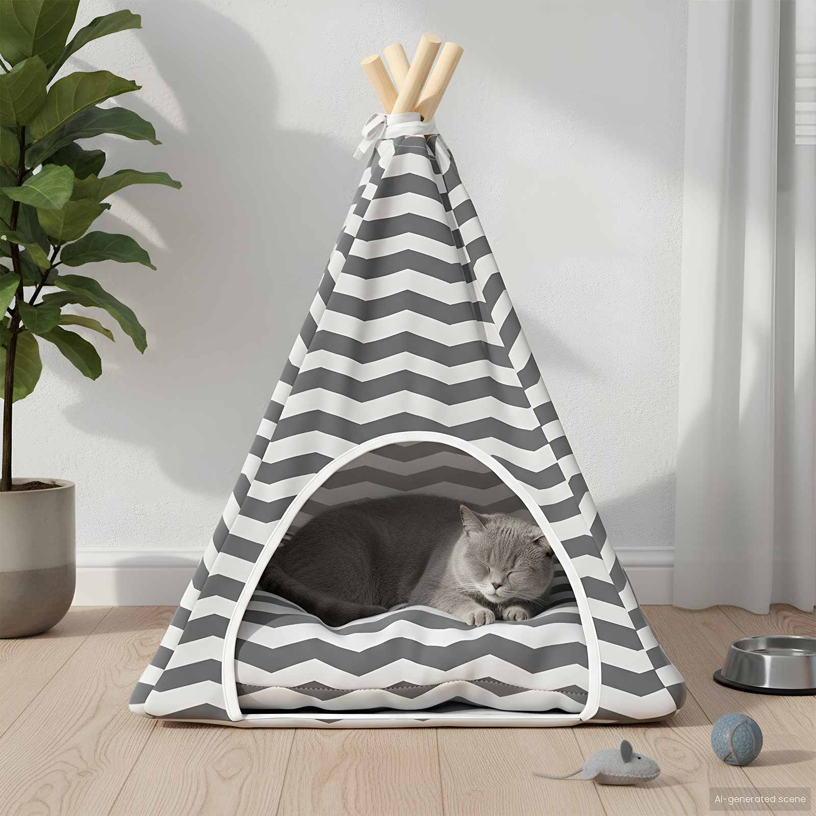 Pet teepee s polštářem Bílá a šedá 50 x 50 x 60 cm Polyester