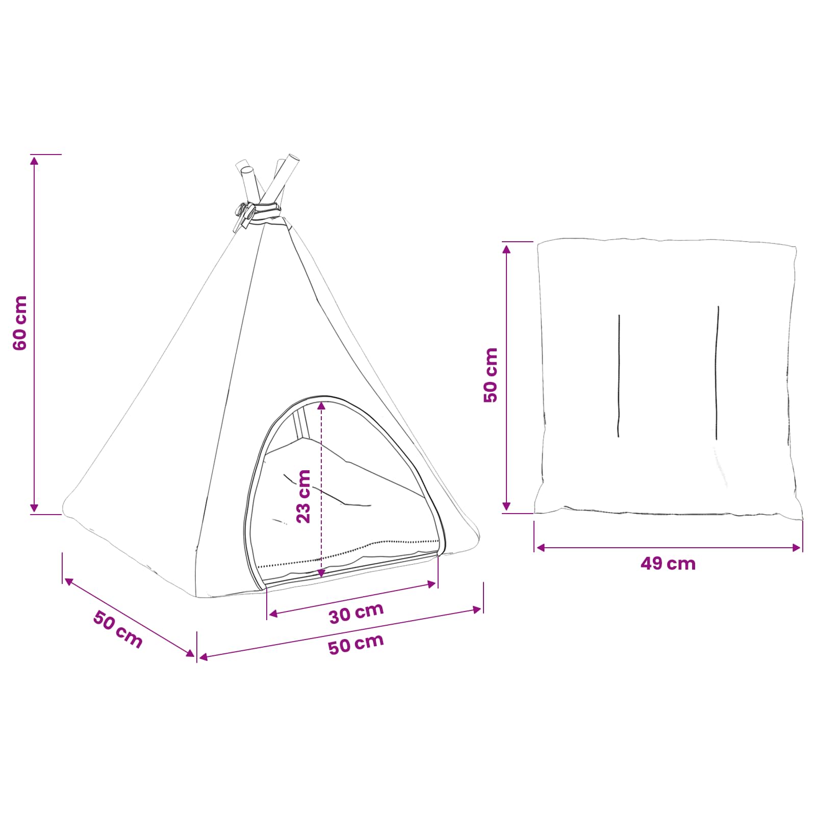 Pet teepee s polštářem Bílá a šedá 50 x 50 x 60 cm Polyester