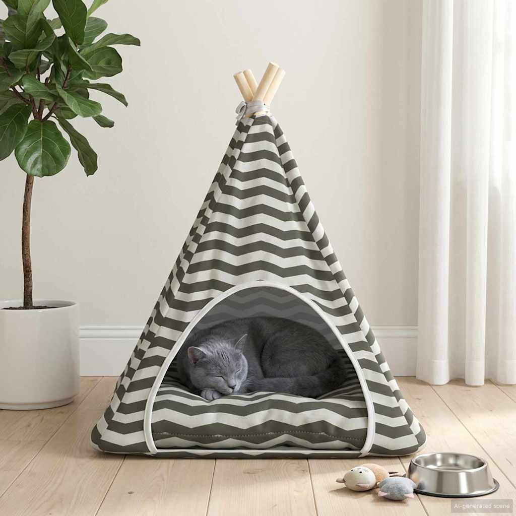 Pet teepee s polštářem Bílá a šedá 60 x 60 x 70 cm Polyester