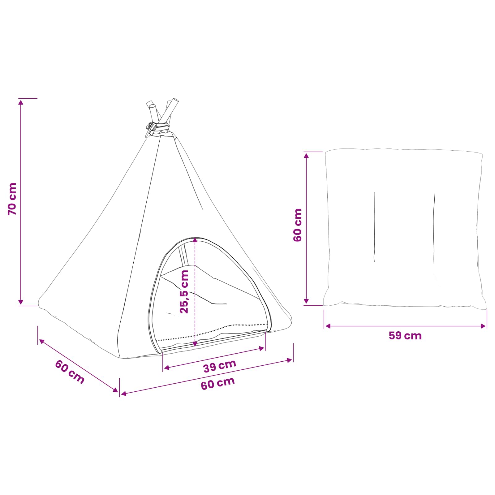 Pet teepee s polštářem Bílá a šedá 60 x 60 x 70 cm Polyester