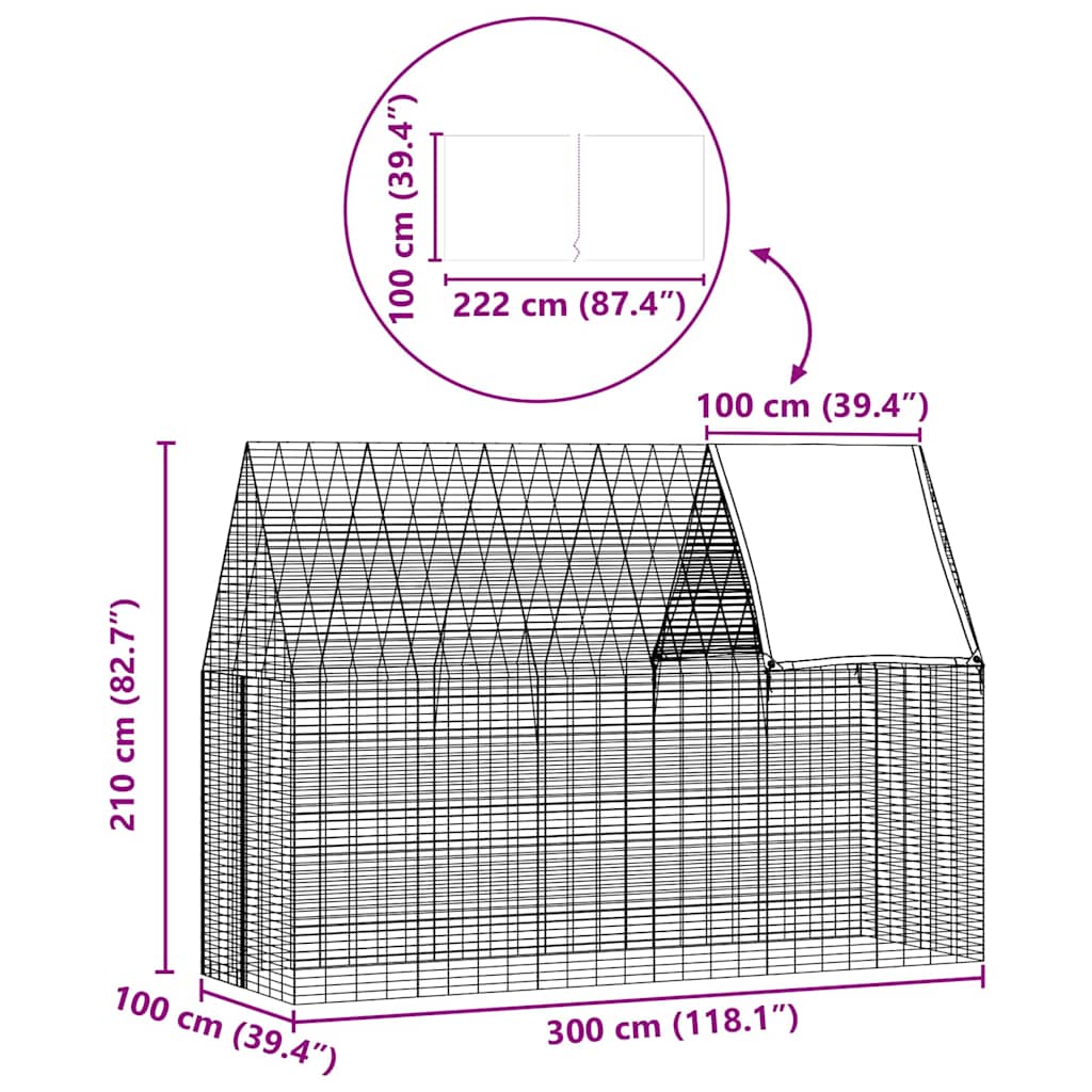 Klec pro králíky Stříbrná 300 x 100 x 210 cm Pozinkovaná ocel