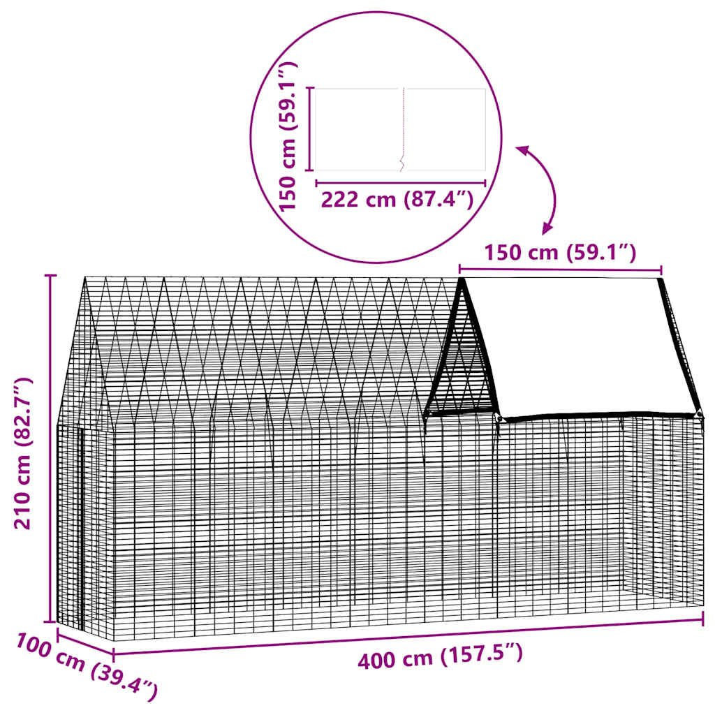 Klec pro králíky Stříbrná 400 x 100 x 210 cm Pozinkovaná ocel