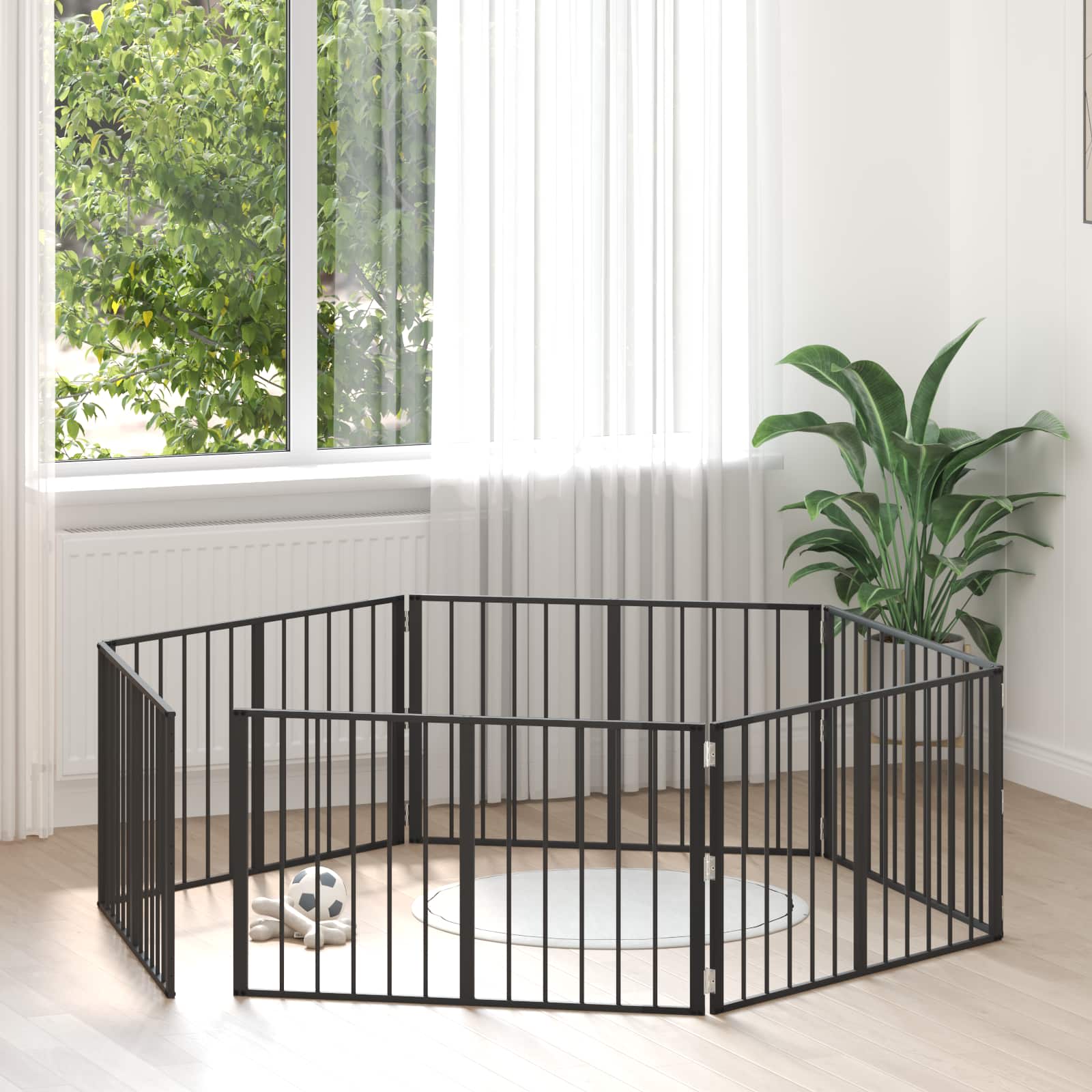 Psí brána 6 pcs Černý 100 x 60 cm Pozinkovaná ocel