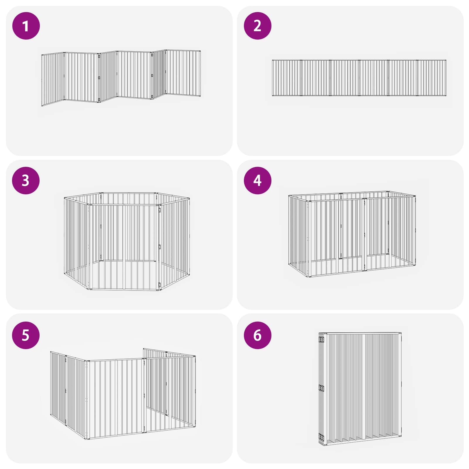 Psí brána 6 pcs Černý 80 x 100 cm Pozinkovaná ocel