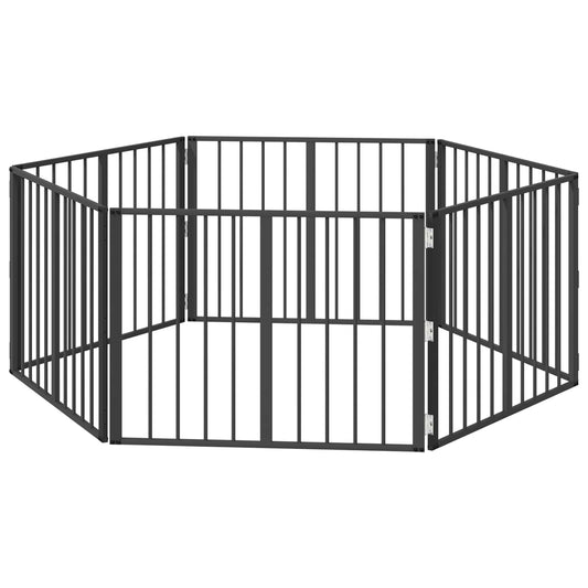 Psí brána 6 pcs Černý 80 x 60 cm Pozinkovaná ocel