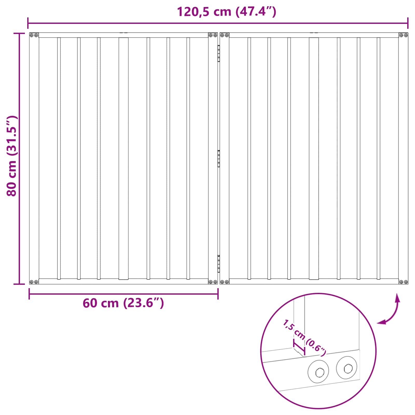 Psí brána 2 pcs Černý 60 x 80 cm Pozinkovaná ocel