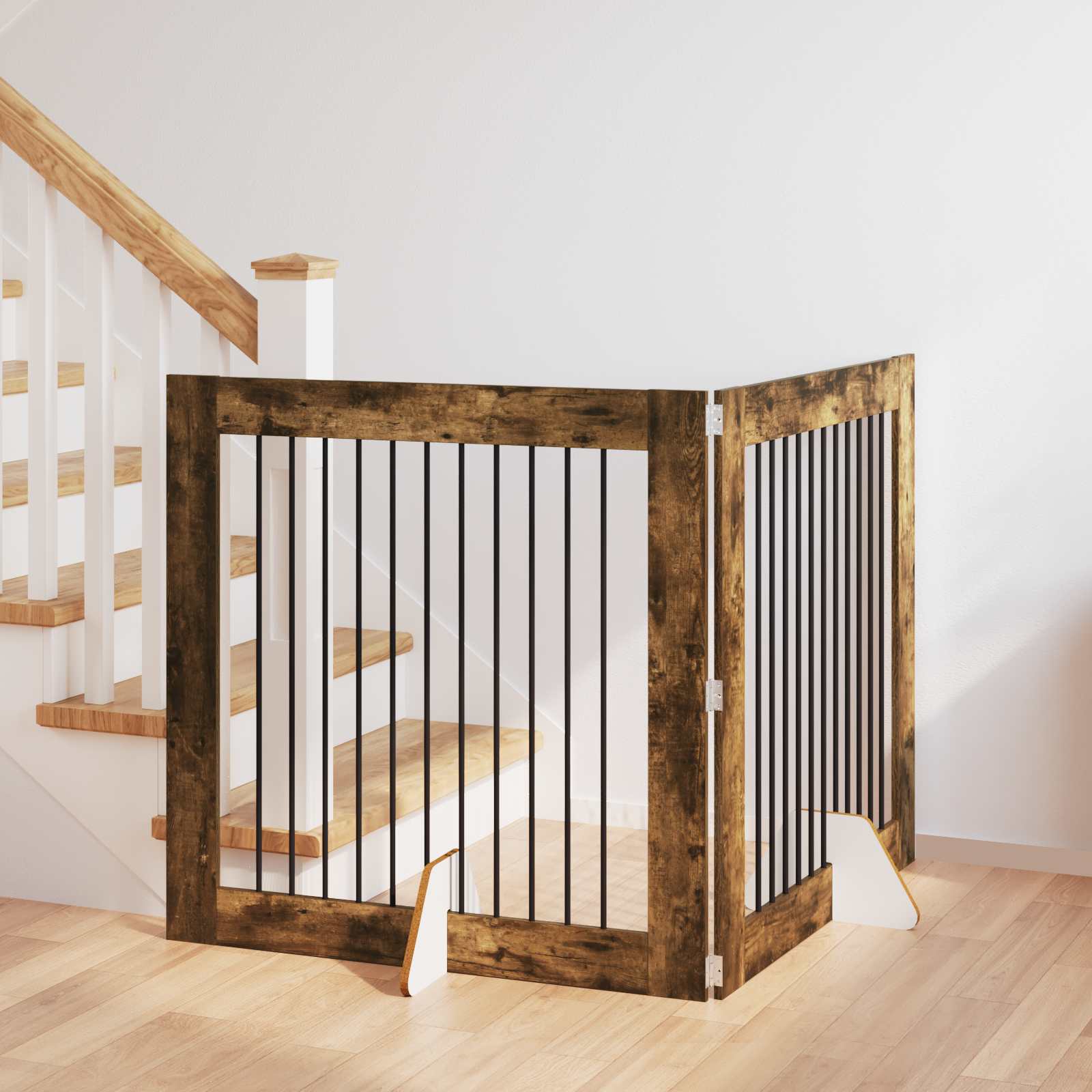 Skládací psí brána se stojany 2 pcs Kouřový dub 200,5 cm