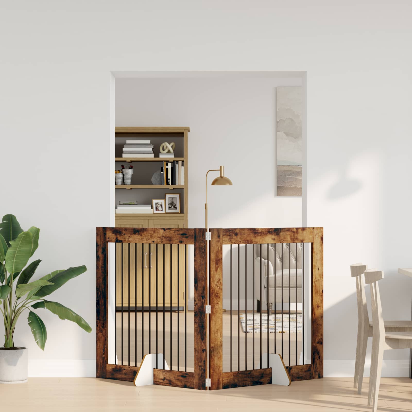 Skládací psí brána se stojany 2 pcs Kouřový dub 200,5 cm