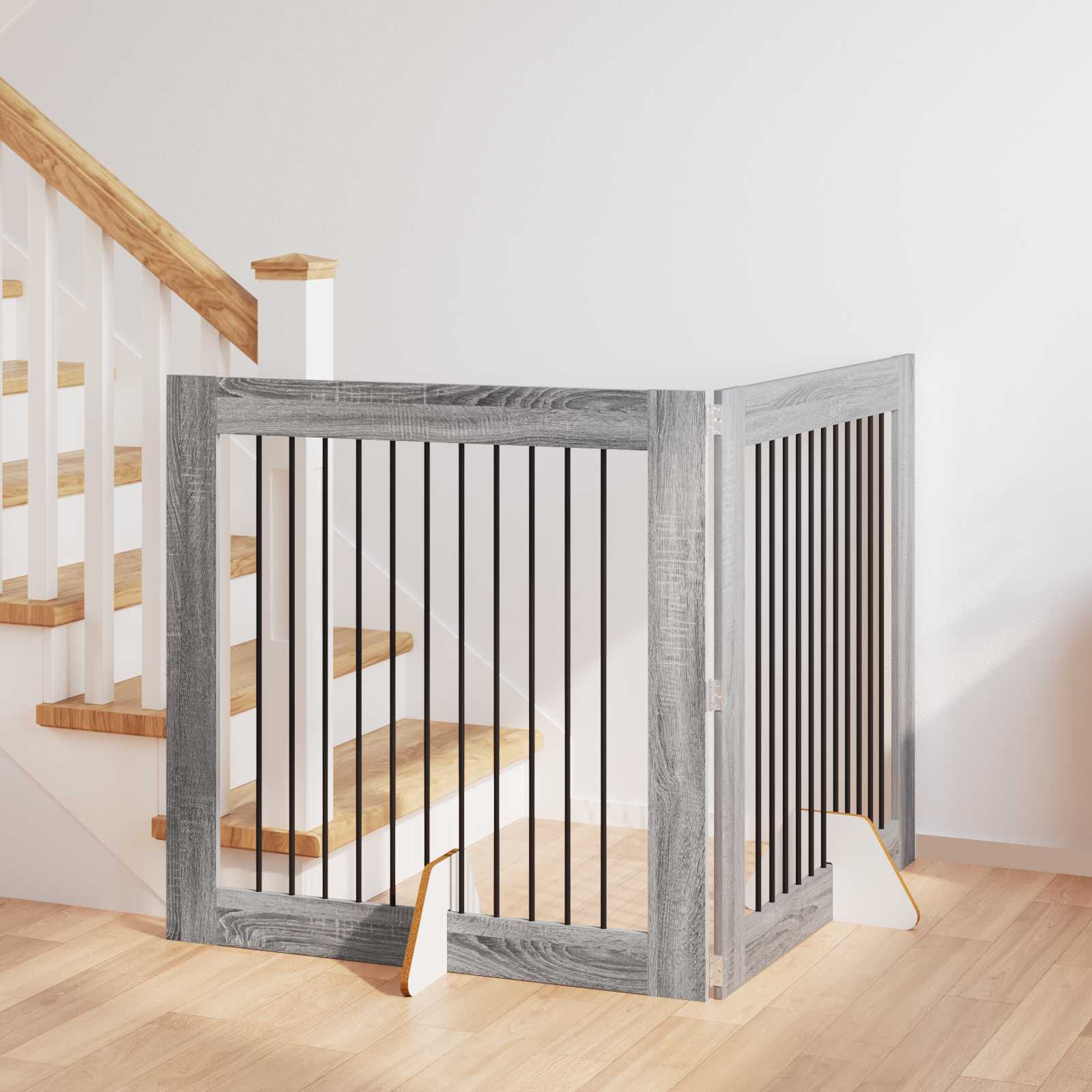 Skládací psí brána se stojany 2 pcs Šedá sonoma 200,5 cm
