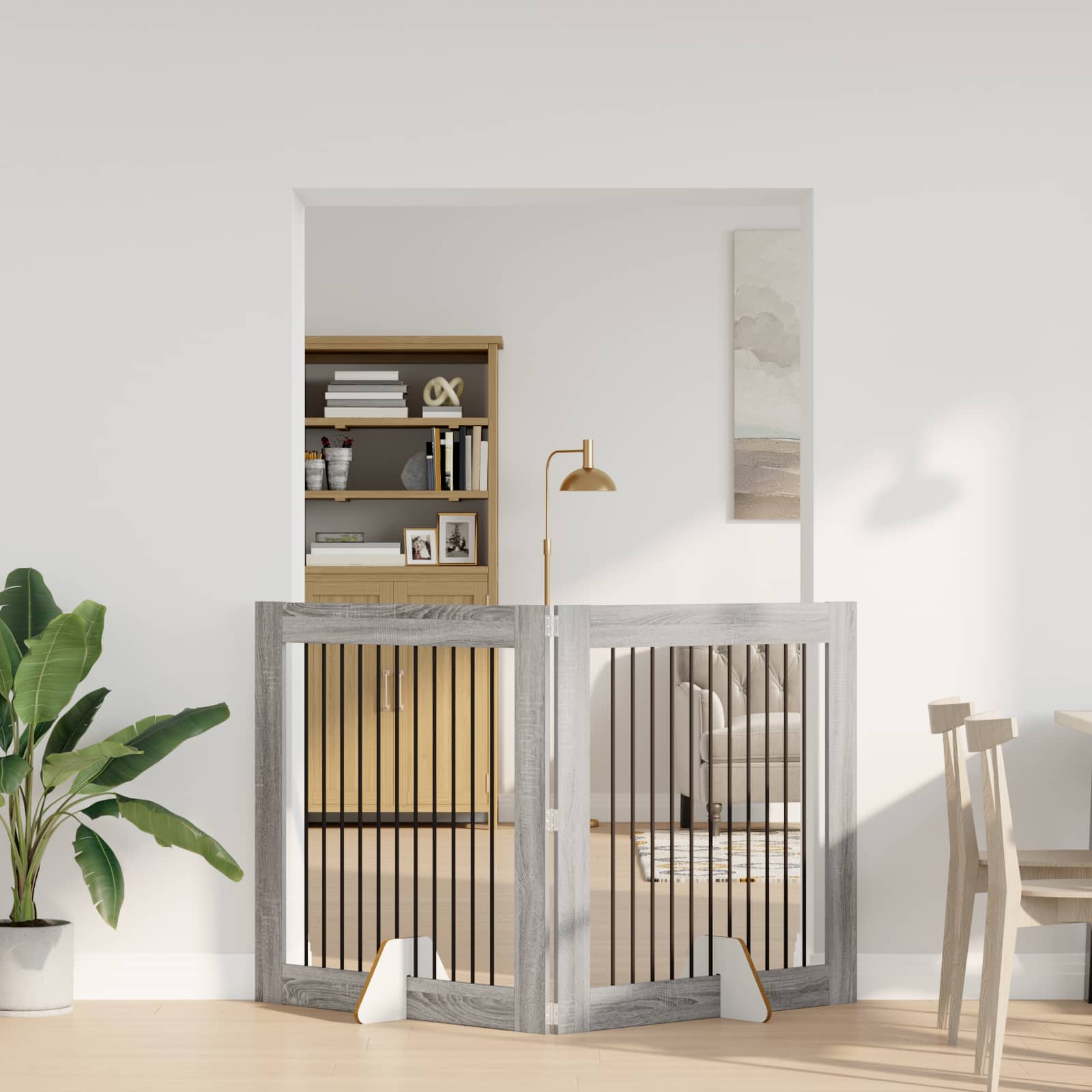 Skládací psí brána se stojany 2 pcs Šedá sonoma 200,5 cm