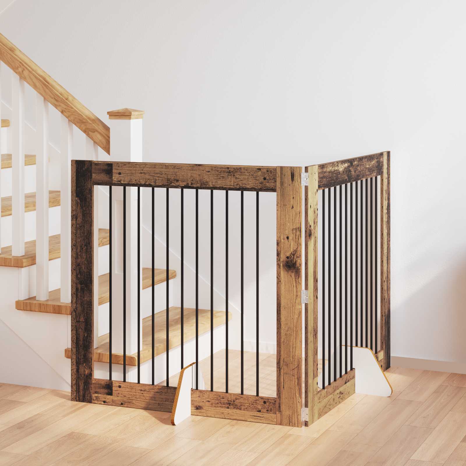 Skládací psí brána se stojany 2 pcs Staré dřevo 200,5 cm