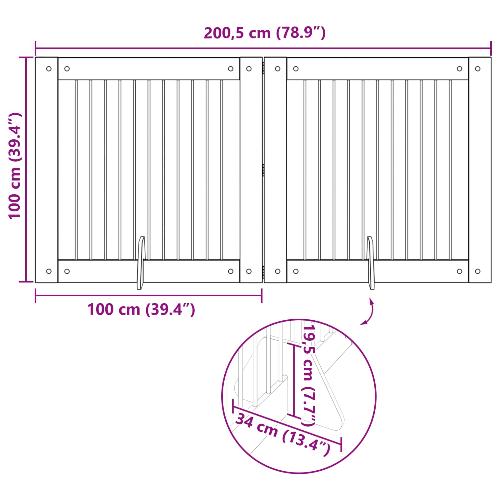 Skládací psí brána se stojany 2 pcs Staré dřevo 200,5 cm