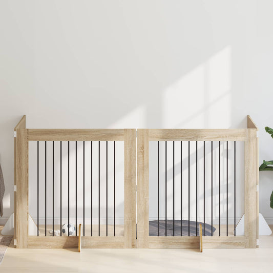 Skládací psí brána se stojany 4 pcs Dub sonoma 401 cm