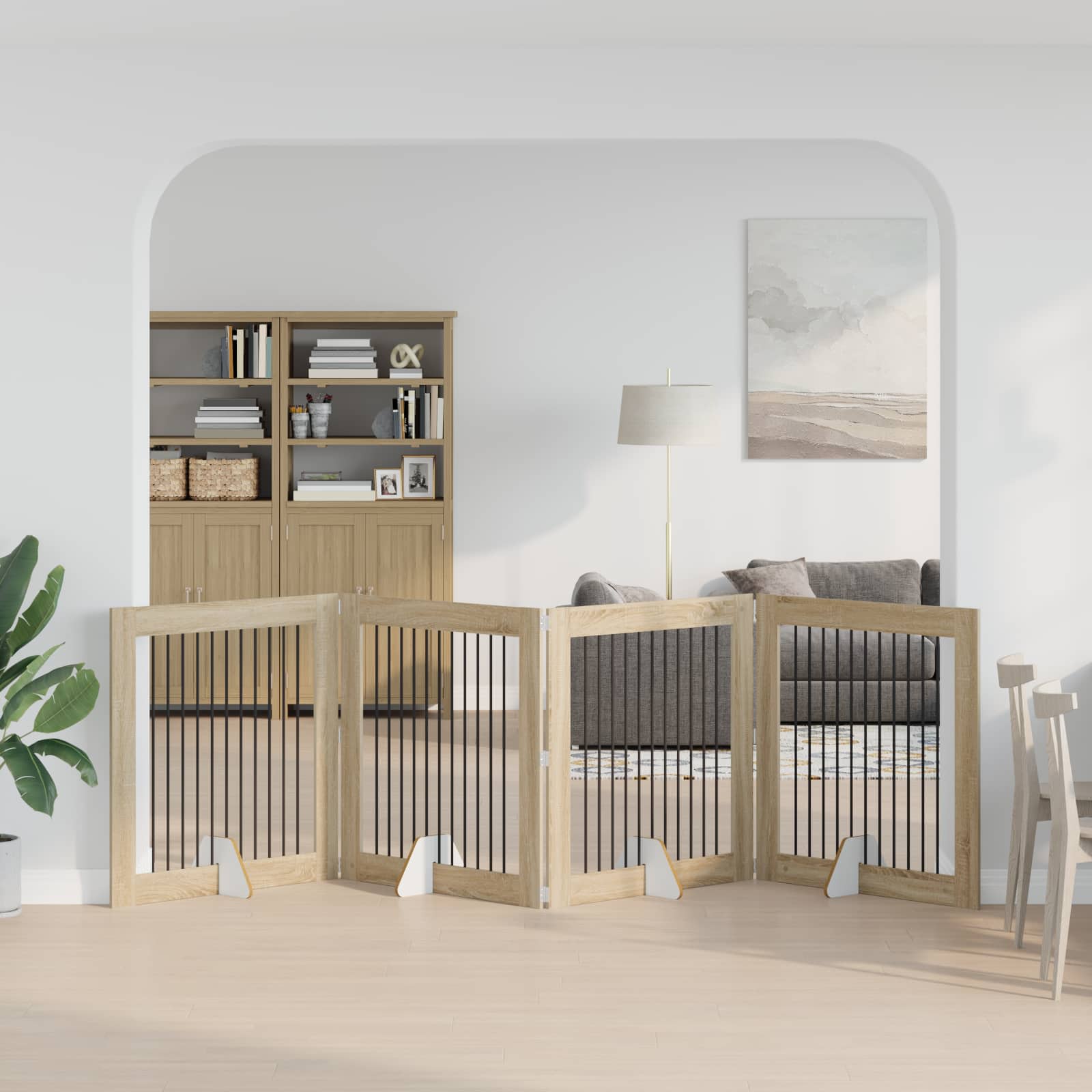Skládací psí brána se stojany 4 pcs Dub sonoma 401 cm