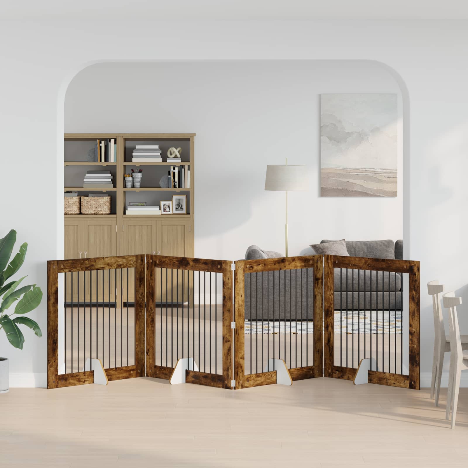 Skládací psí brána se stojany 4 pcs Kouřový dub 401 cm