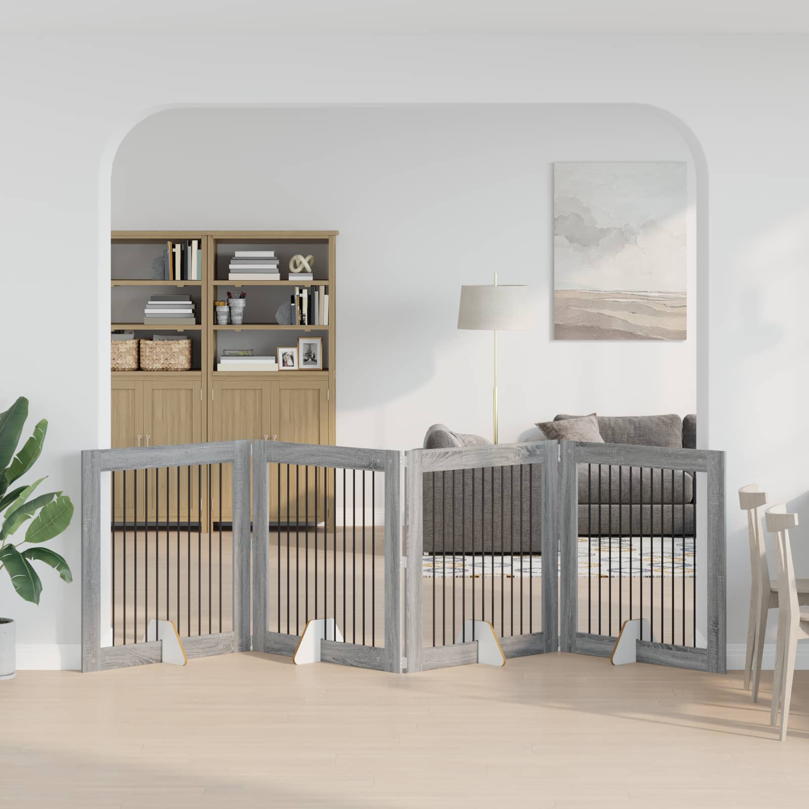 Skládací psí brána se stojany 4 pcs Šedá sonoma 401 cm