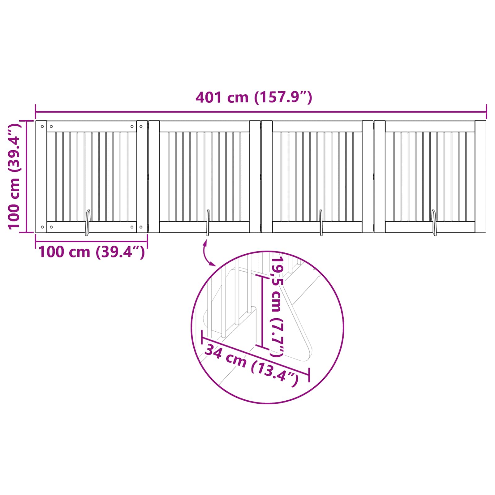 Skládací psí brána se stojany 4 pcs Šedá sonoma 401 cm
