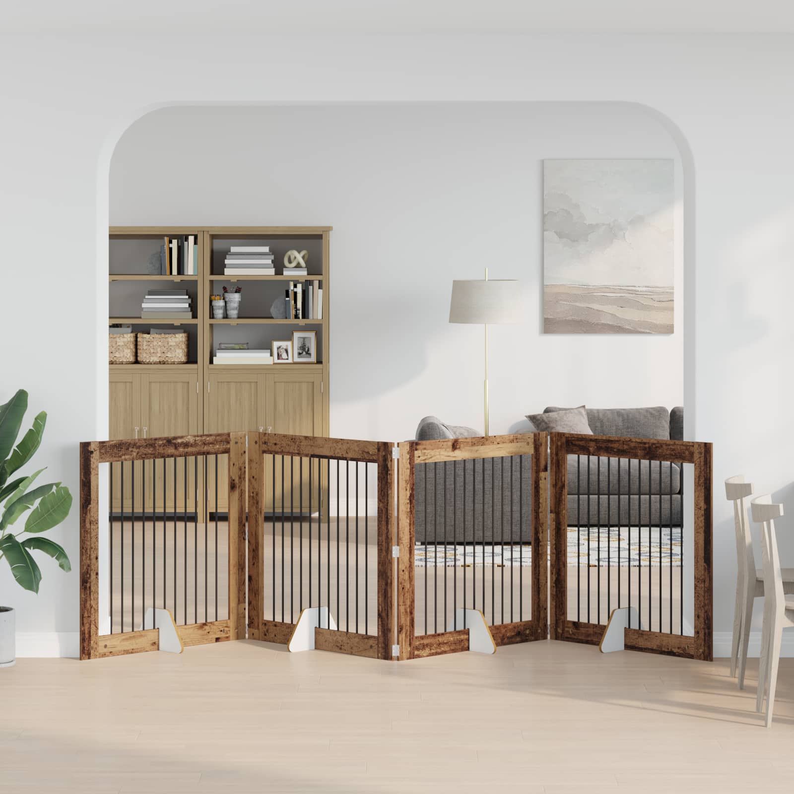 Skládací psí brána se stojany 4 pcs Staré dřevo 401 cm
