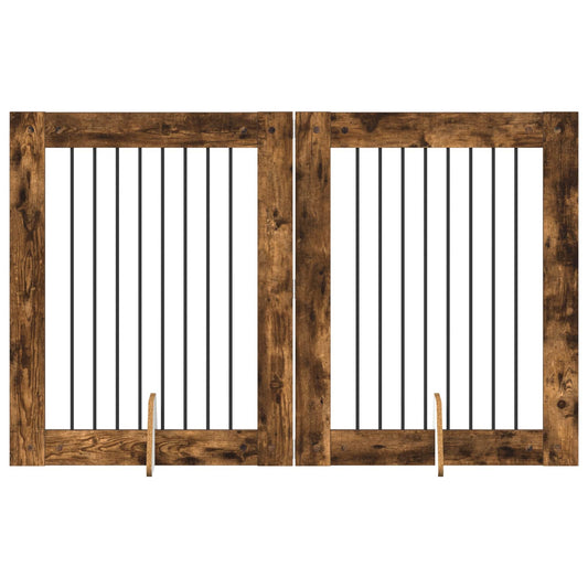 Skládací psí brána se stojany 2 pcs Kouřový dub 160,5 cm