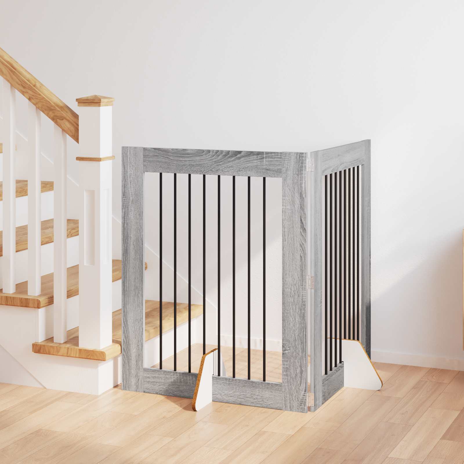 Skládací psí brána se stojany 2 pcs Šedá sonoma 160,5 cm