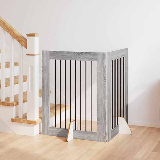 Skládací psí brána se stojany 2 pcs Šedá sonoma 160,5 cm