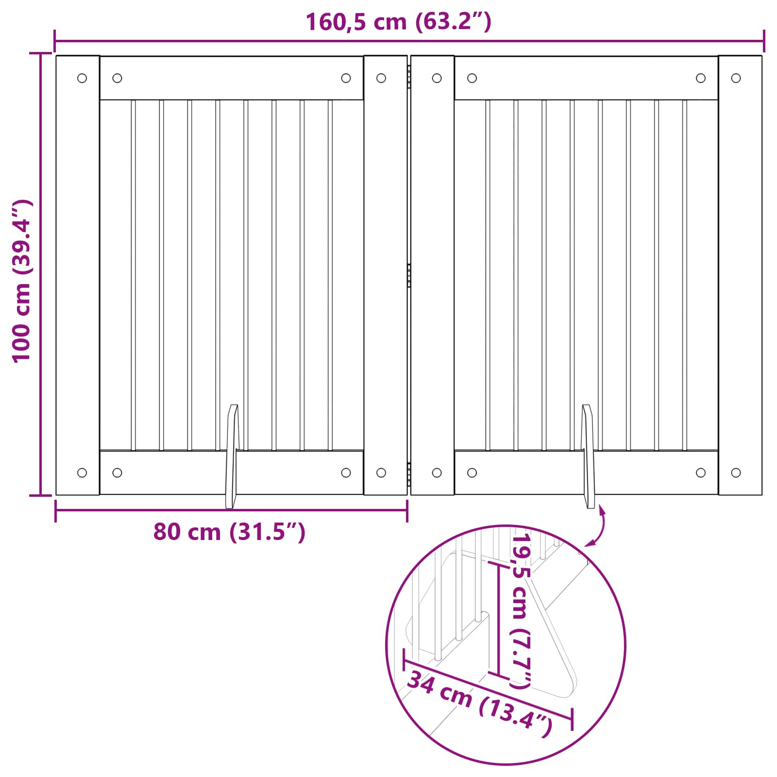 Skládací psí brána se stojany 2 pcs Staré dřevo 160,5 cm