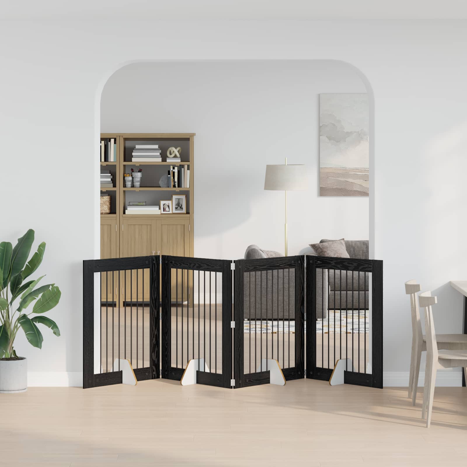 Skládací psí brána se stojany 4 pcs Černý dub 321 cm