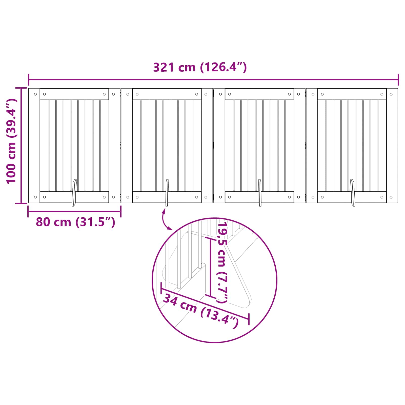 Skládací psí brána se stojany 4 pcs Černý dub 321 cm