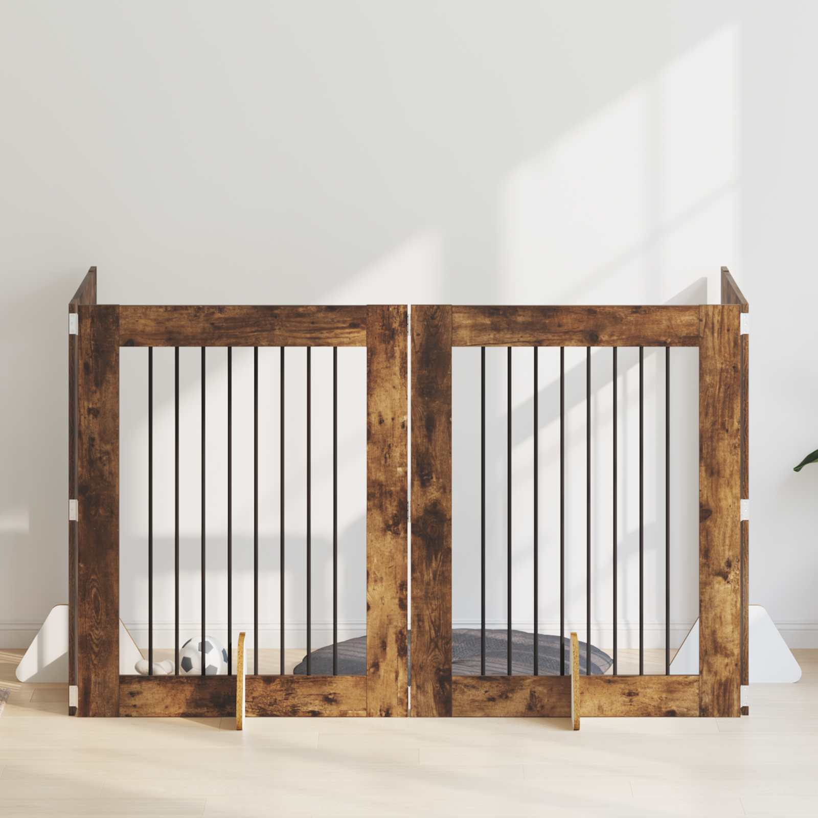 Skládací psí brána se stojany 4 pcs Kouřový dub 321 cm