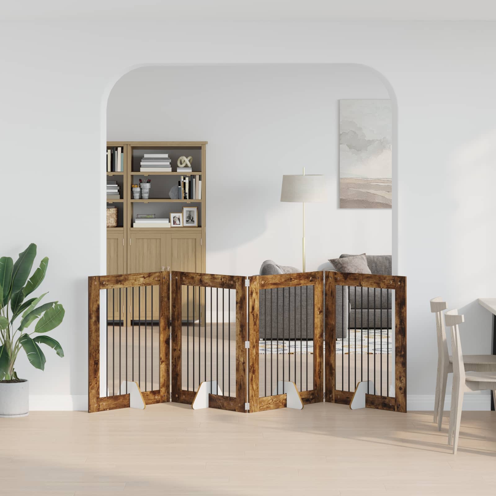 Skládací psí brána se stojany 4 pcs Kouřový dub 321 cm