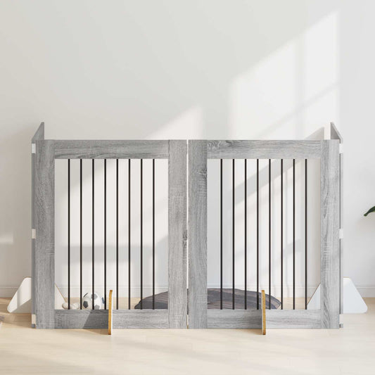 Skládací psí brána se stojany 4 pcs Šedá sonoma 321 cm