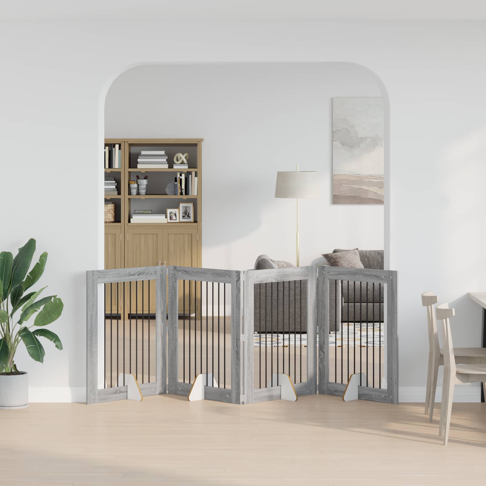 Skládací psí brána se stojany 4 pcs Šedá sonoma 321 cm