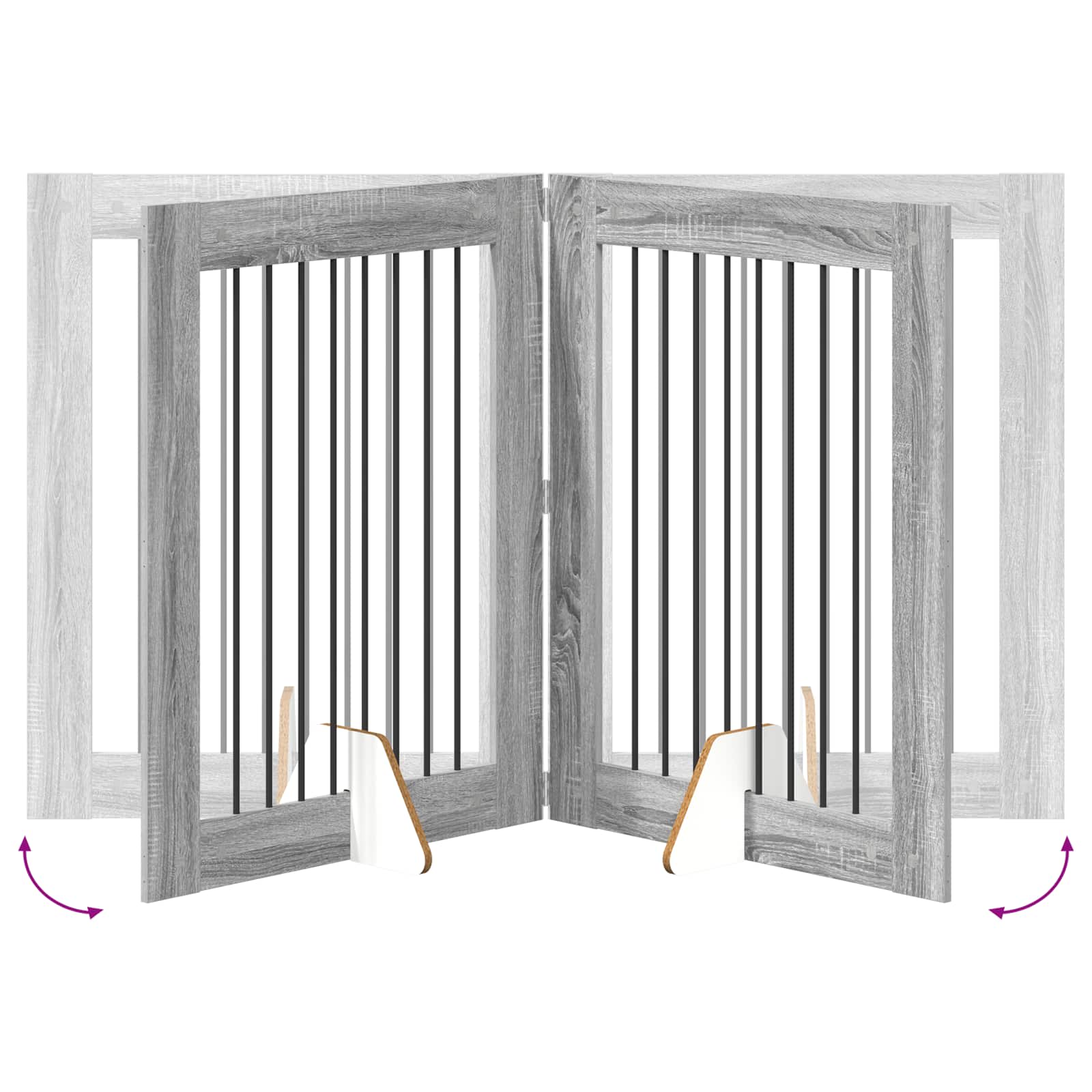 Skládací psí brána se stojany 4 pcs Šedá sonoma 321 cm