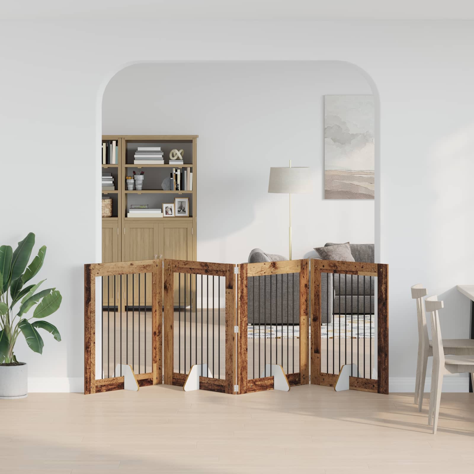 Skládací psí brána se stojany 4 pcs Staré dřevo 321 cm