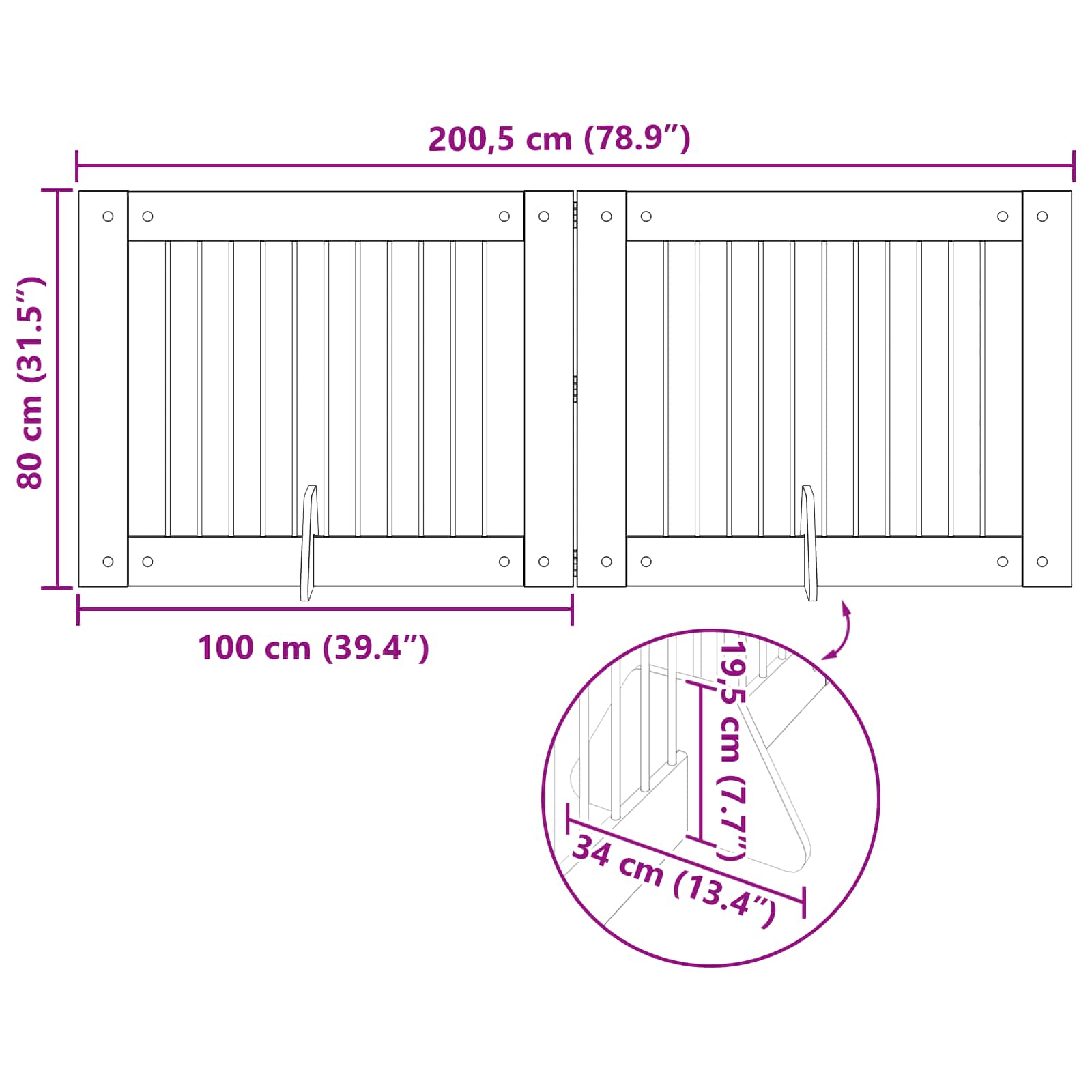 Skládací psí brána se stojany 2 pcs Dub sonoma 200,5 cm