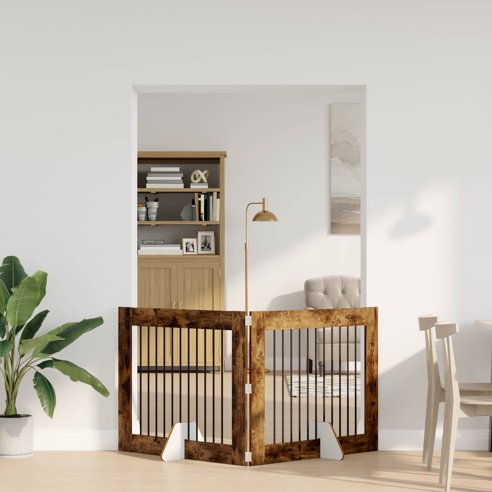 Skládací psí brána se stojany 2 pcs Kouřový dub 200,5 cm