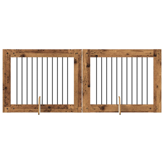 Skládací psí brána se stojany 2 pcs Staré dřevo 200,5 cm