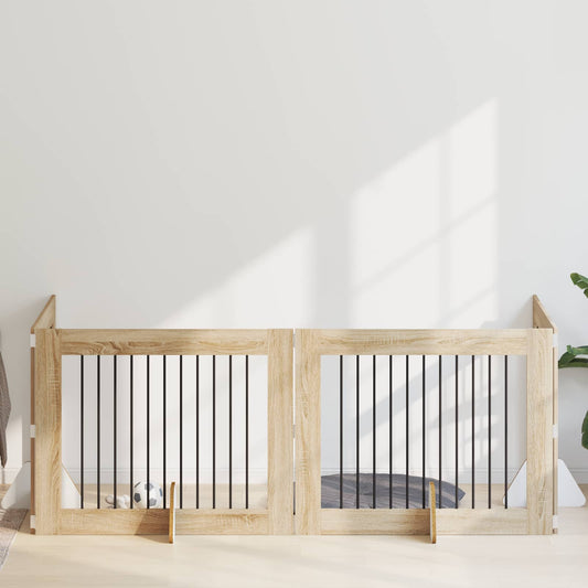 Skládací psí brána se stojany 4 pcs Dub sonoma 401 cm