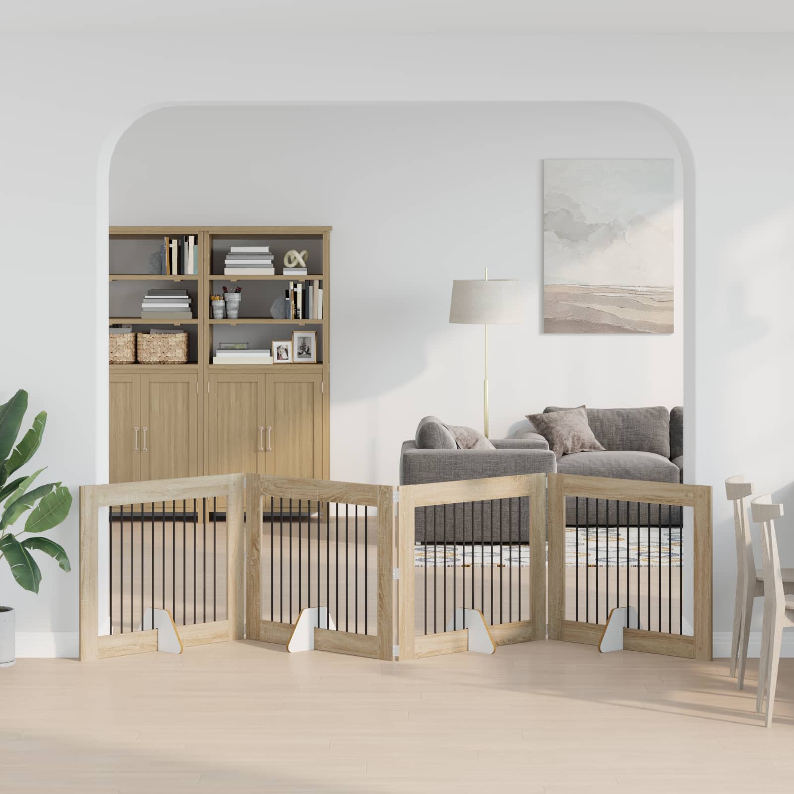 Skládací psí brána se stojany 4 pcs Dub sonoma 401 cm