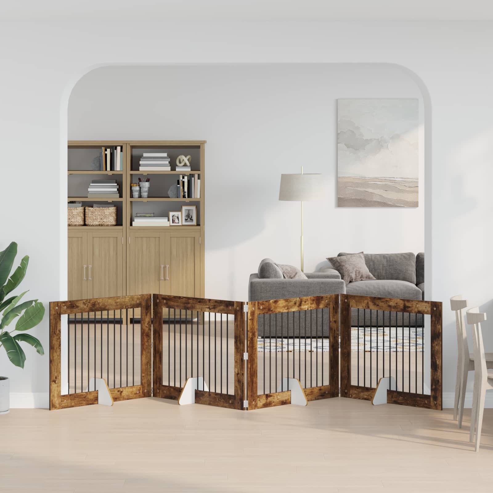 Skládací psí brána se stojany 4 pcs Kouřový dub 401 cm