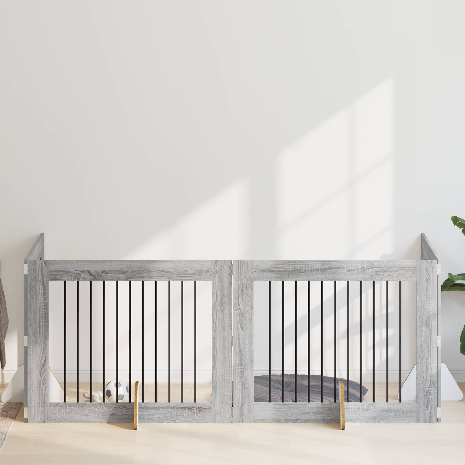 Skládací psí brána se stojany 4 pcs Šedá sonoma 401 cm