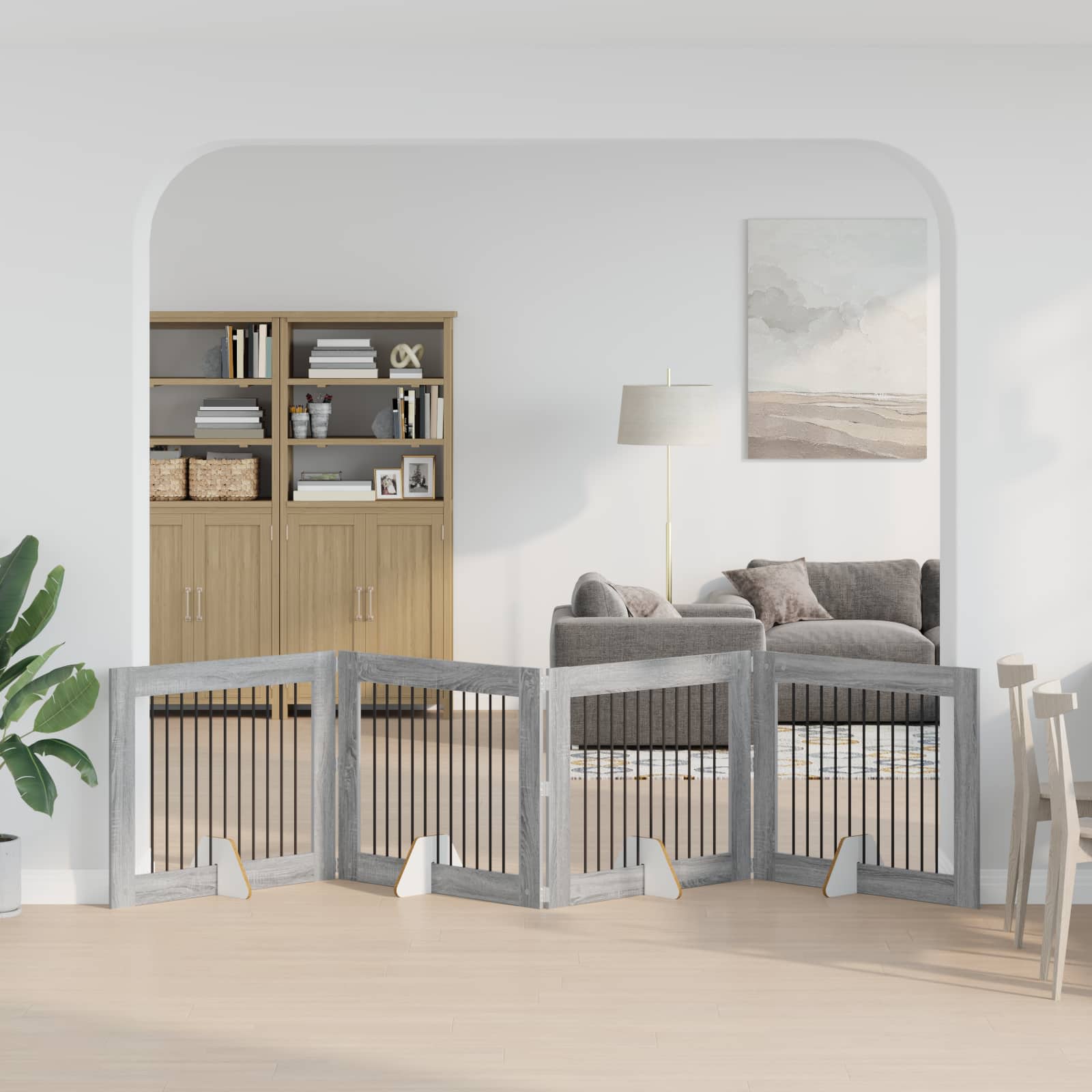 Skládací psí brána se stojany 4 pcs Šedá sonoma 401 cm