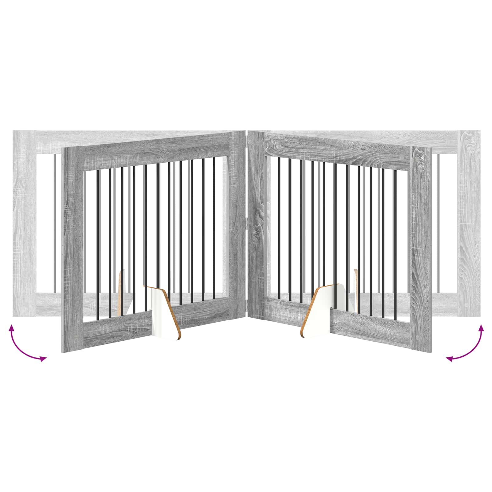 Skládací psí brána se stojany 4 pcs Šedá sonoma 401 cm