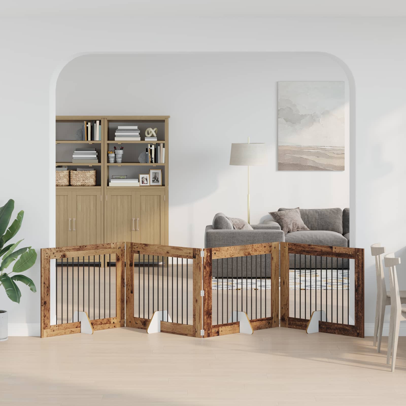 Skládací psí brána se stojany 4 pcs Staré dřevo 401 cm