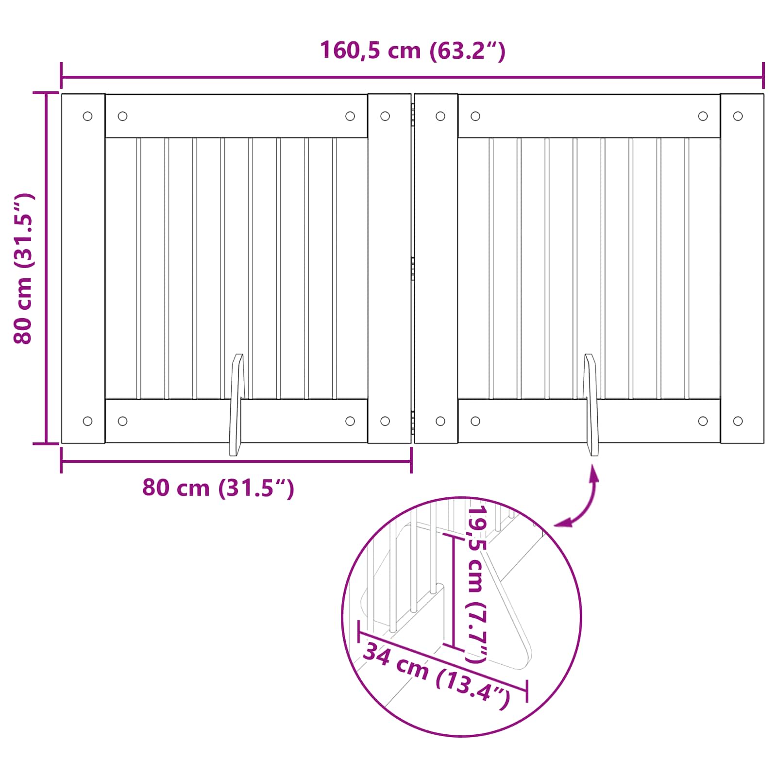 Skládací psí brána se stojany 2 pcs Černý dub 160,5 cm