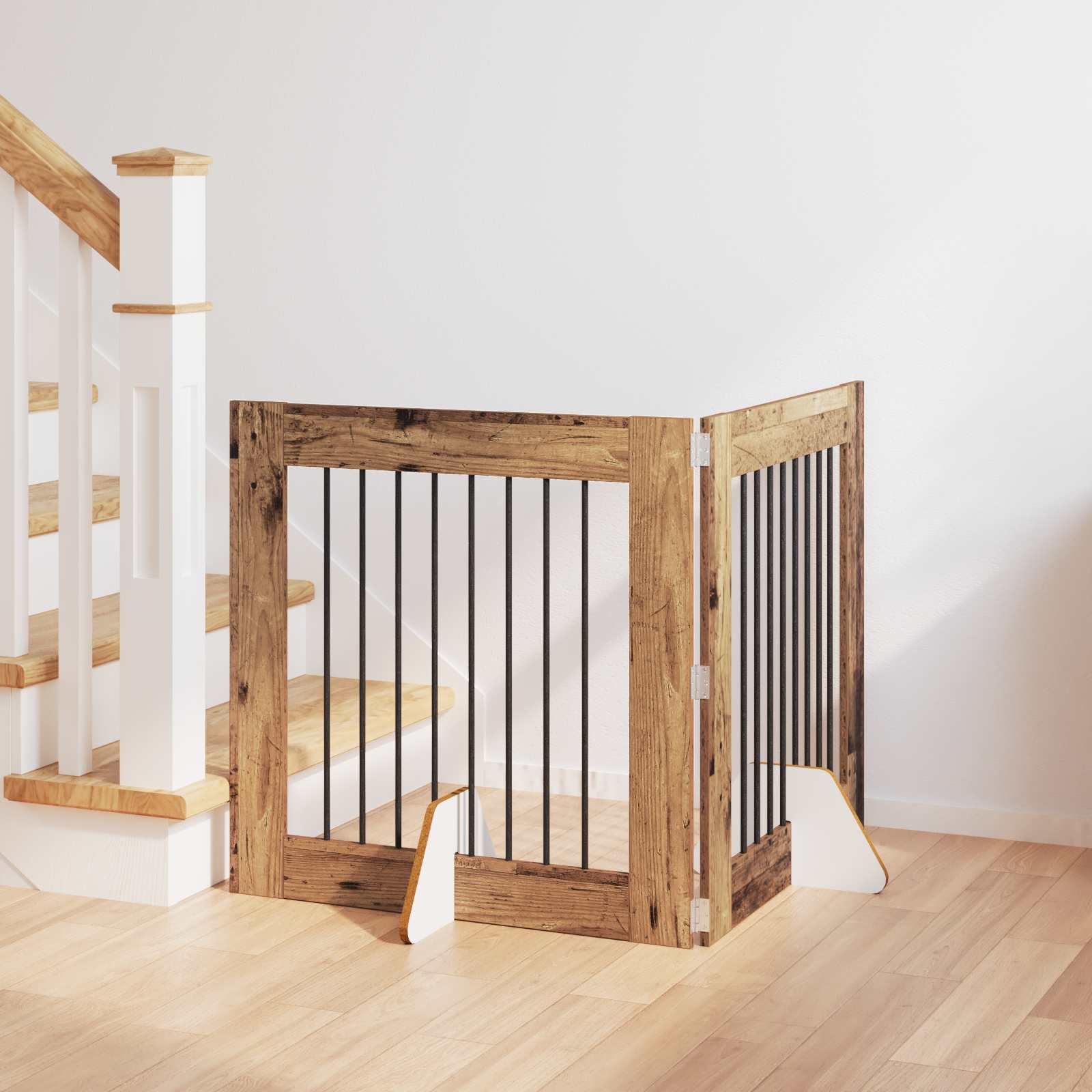 Skládací psí brána se stojany 2 pcs Staré dřevo 160,5 cm