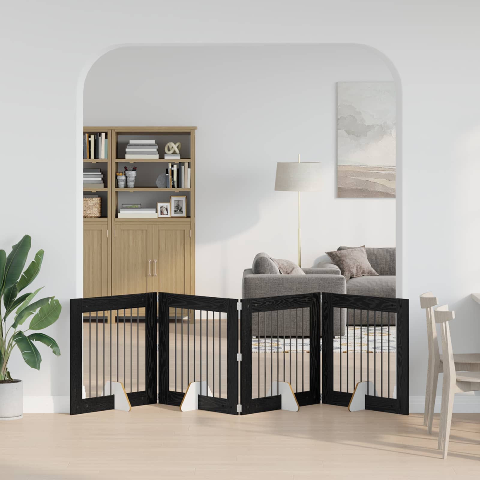 Skládací psí brána se stojany 4 pcs Černý dub 321 cm