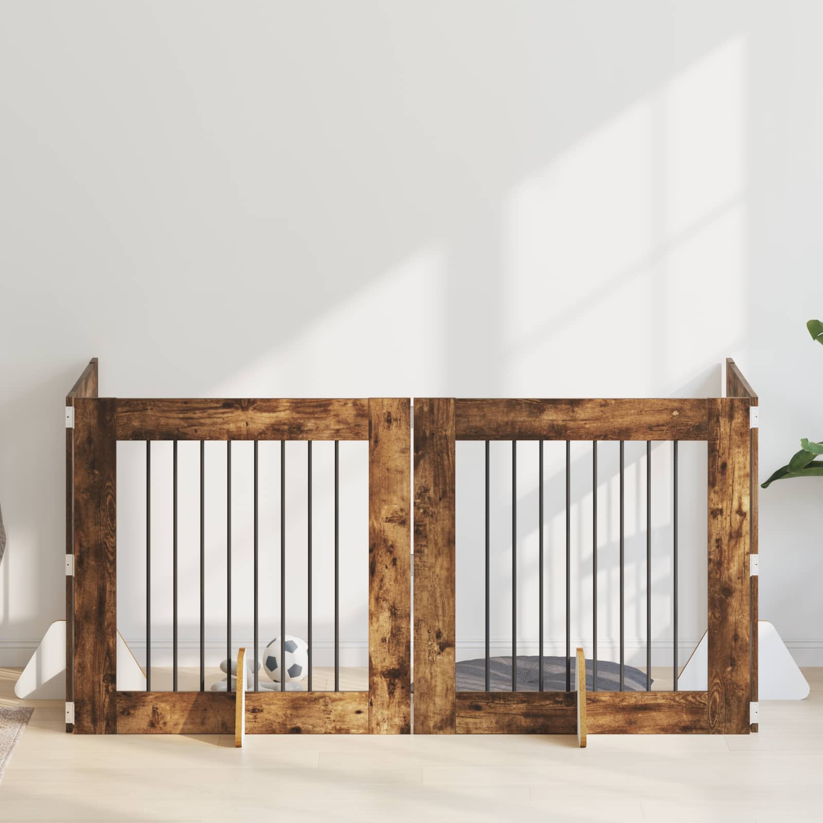 Skládací psí brána se stojany 4 pcs Kouřový dub 321 cm