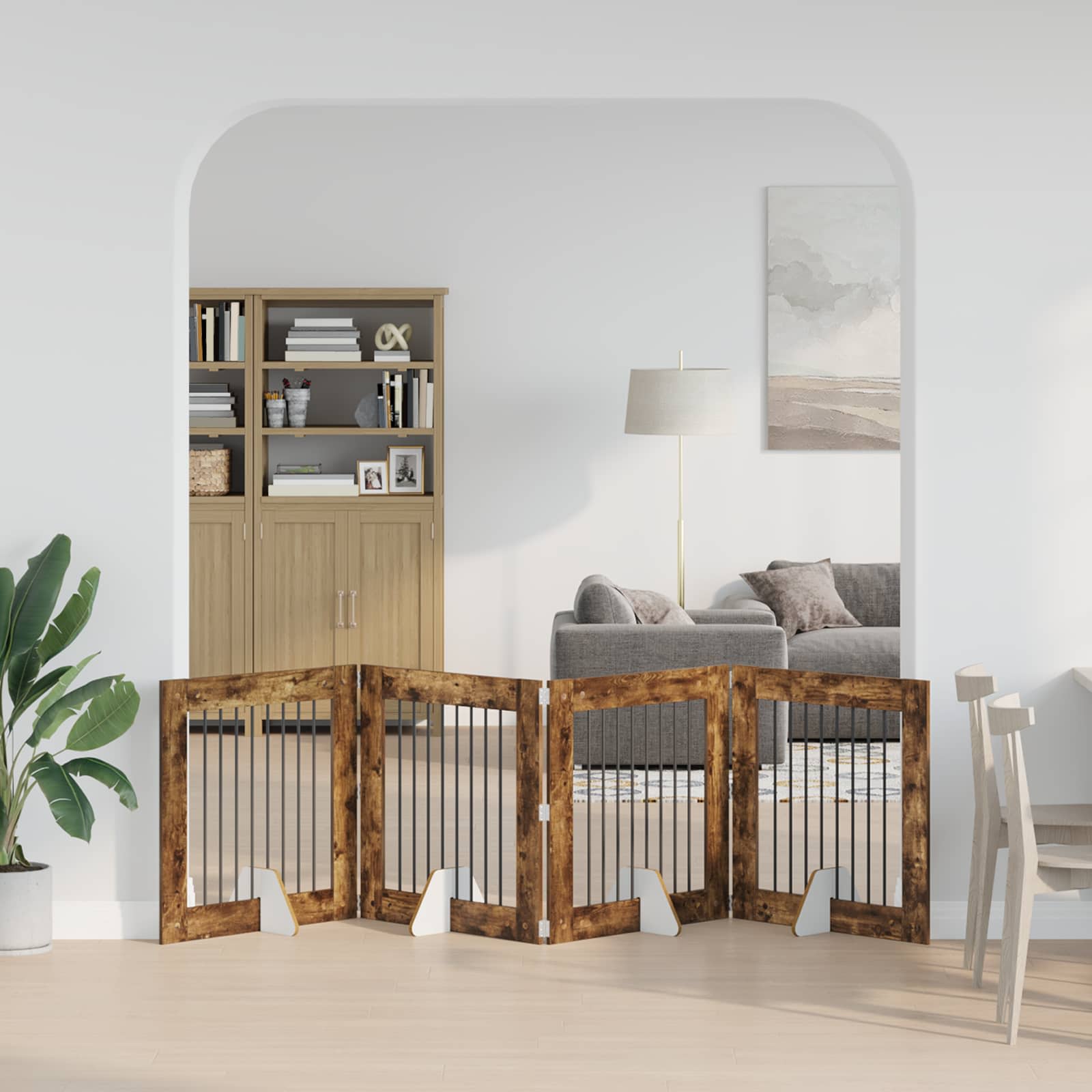 Skládací psí brána se stojany 4 pcs Kouřový dub 321 cm