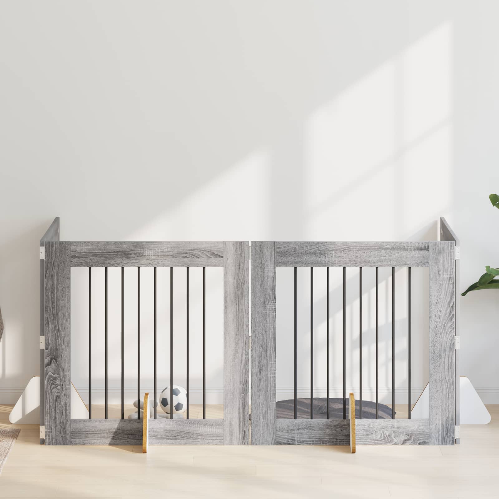 Skládací psí brána se stojany 4 pcs Šedá sonoma 321 cm